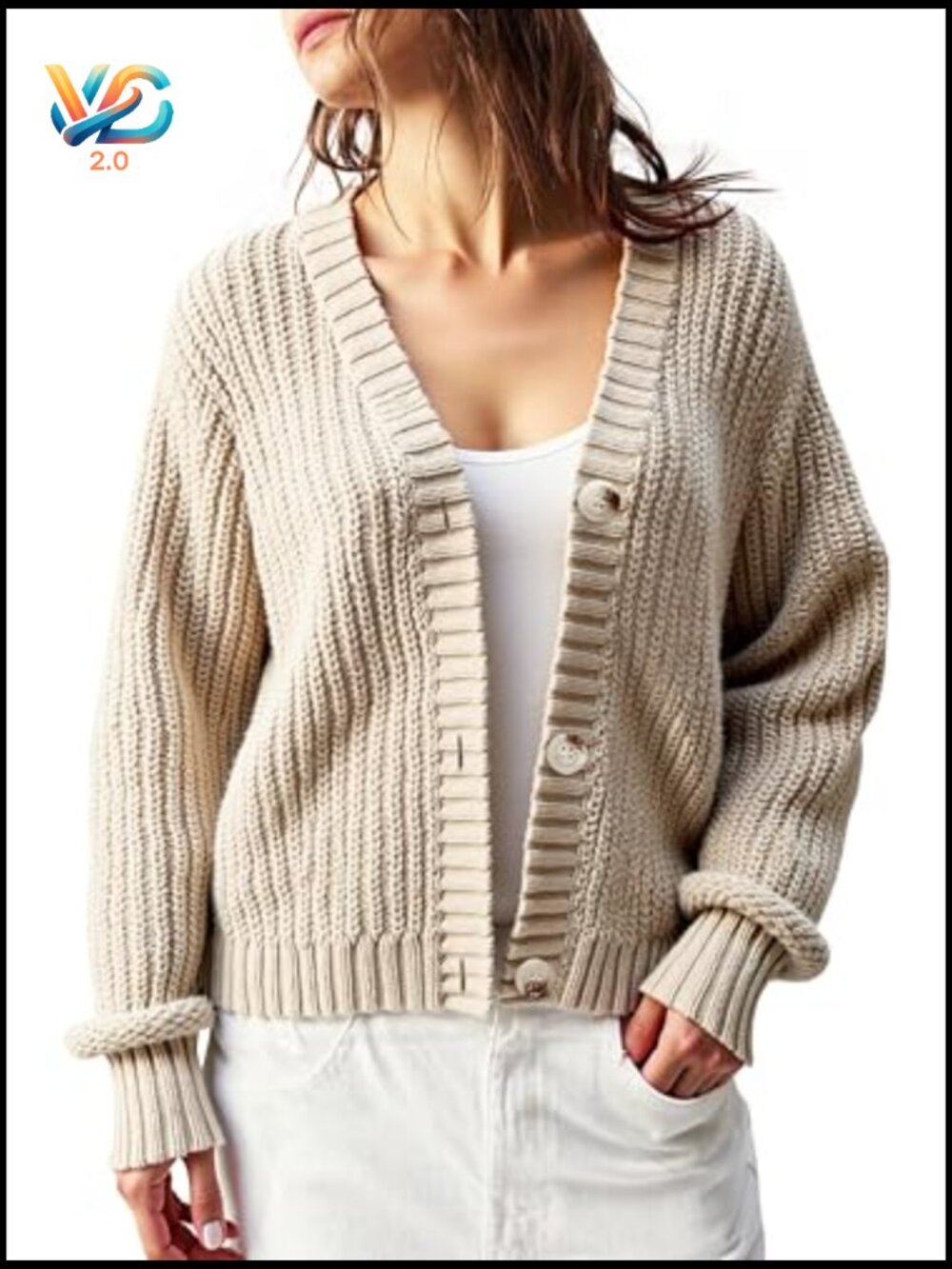 Chunky Knit Cardigan Waffle Texture Oversized V Neck Long Sleeve Fall Winter - Picture 4 of 6